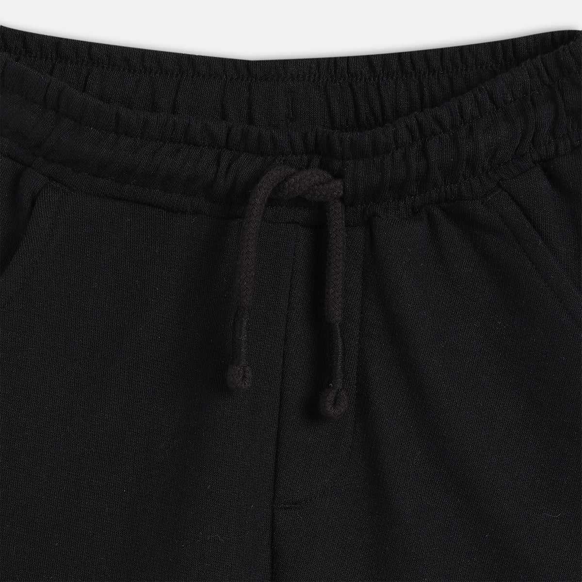Boys Solid Knit Shorts With Drawstring Waist , Black