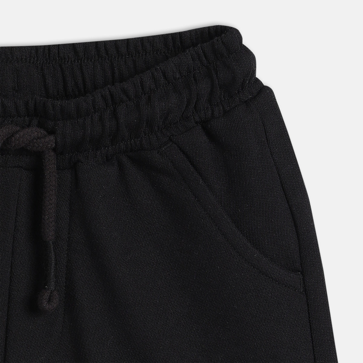 Boys Solid Knit Shorts With Drawstring Waist , Black