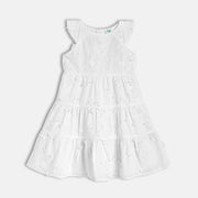 Girls Embroidered Tiered Dress , White