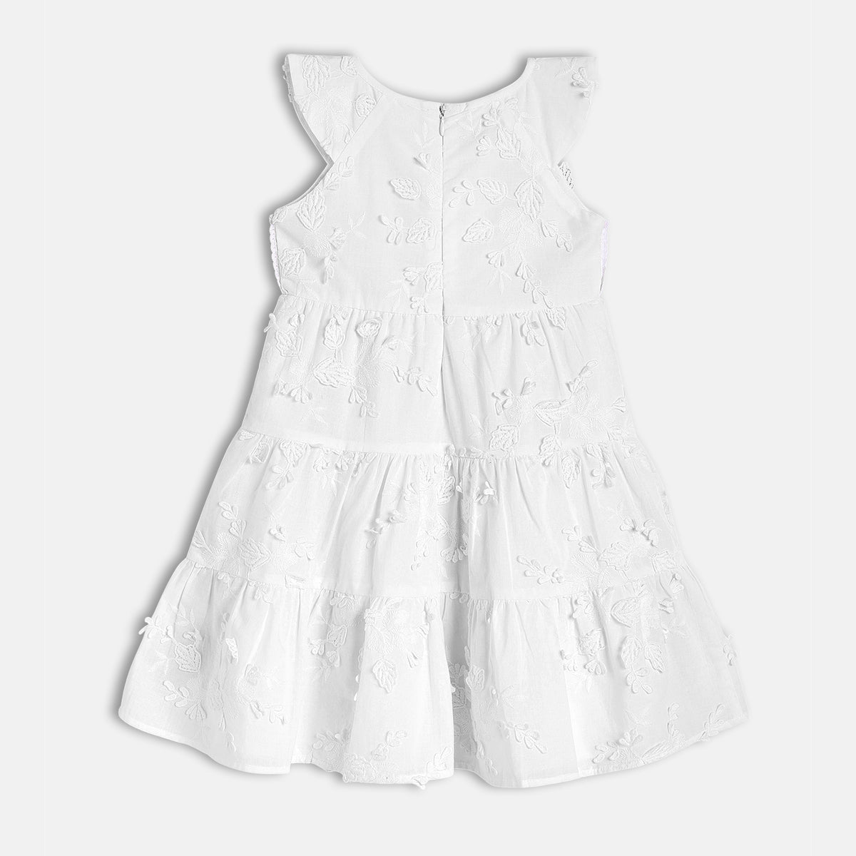 Girls Embroidered Tiered Dress , White