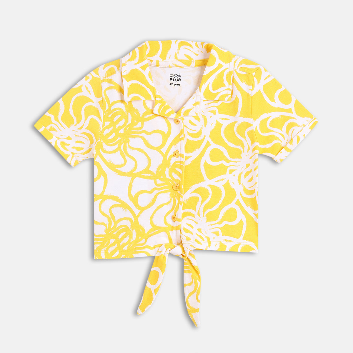 Girls Printed Tie-Up Top , Yellow And White
