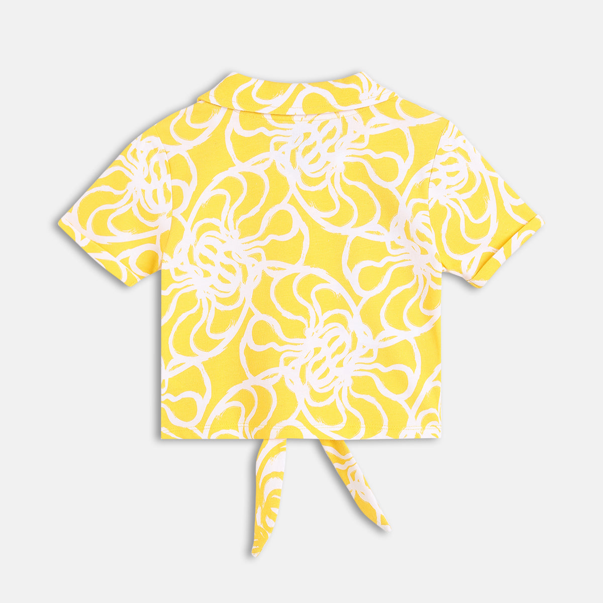 Girls Printed Tie-Up Top , Yellow And White
