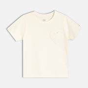Girls Solid Heart Applique T-Shirt , Cream