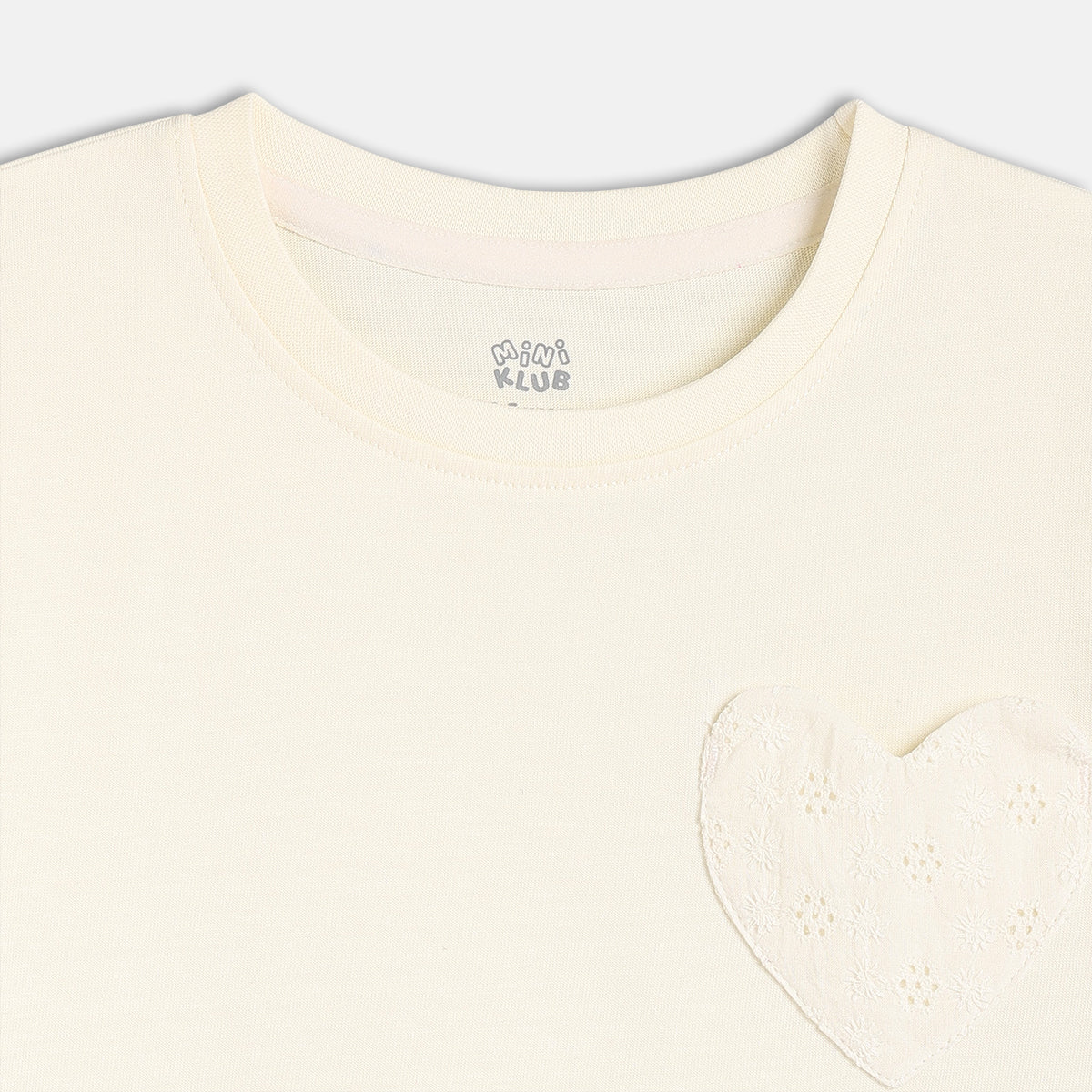Girls Solid Heart Applique T-Shirt , Cream