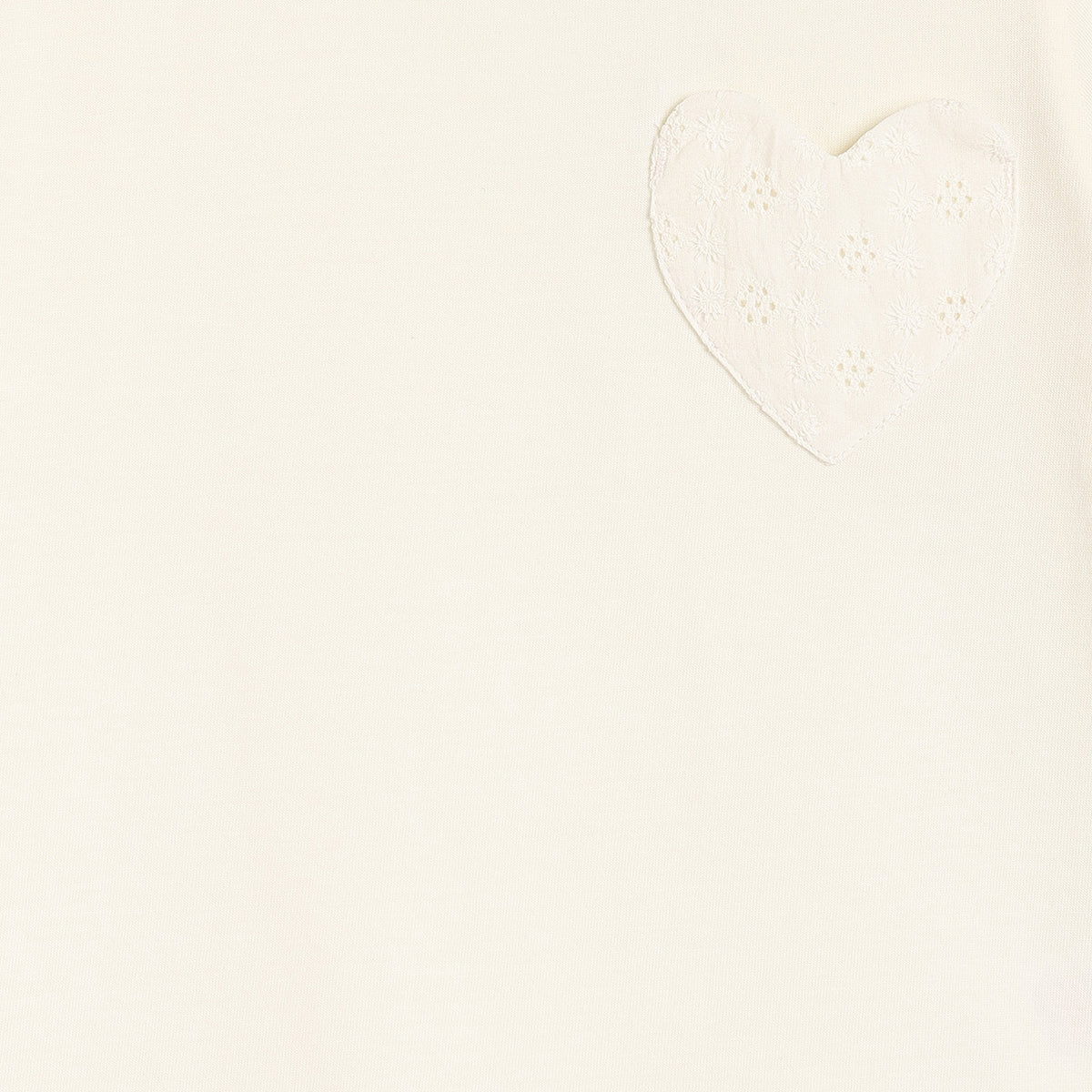 Girls Solid Heart Applique T-Shirt , Cream