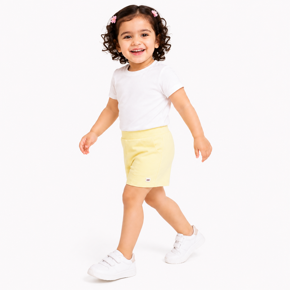 Girls Solid Shorts, Light Yellow