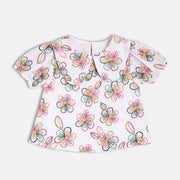 Girls White Short Sleeve Woven Top