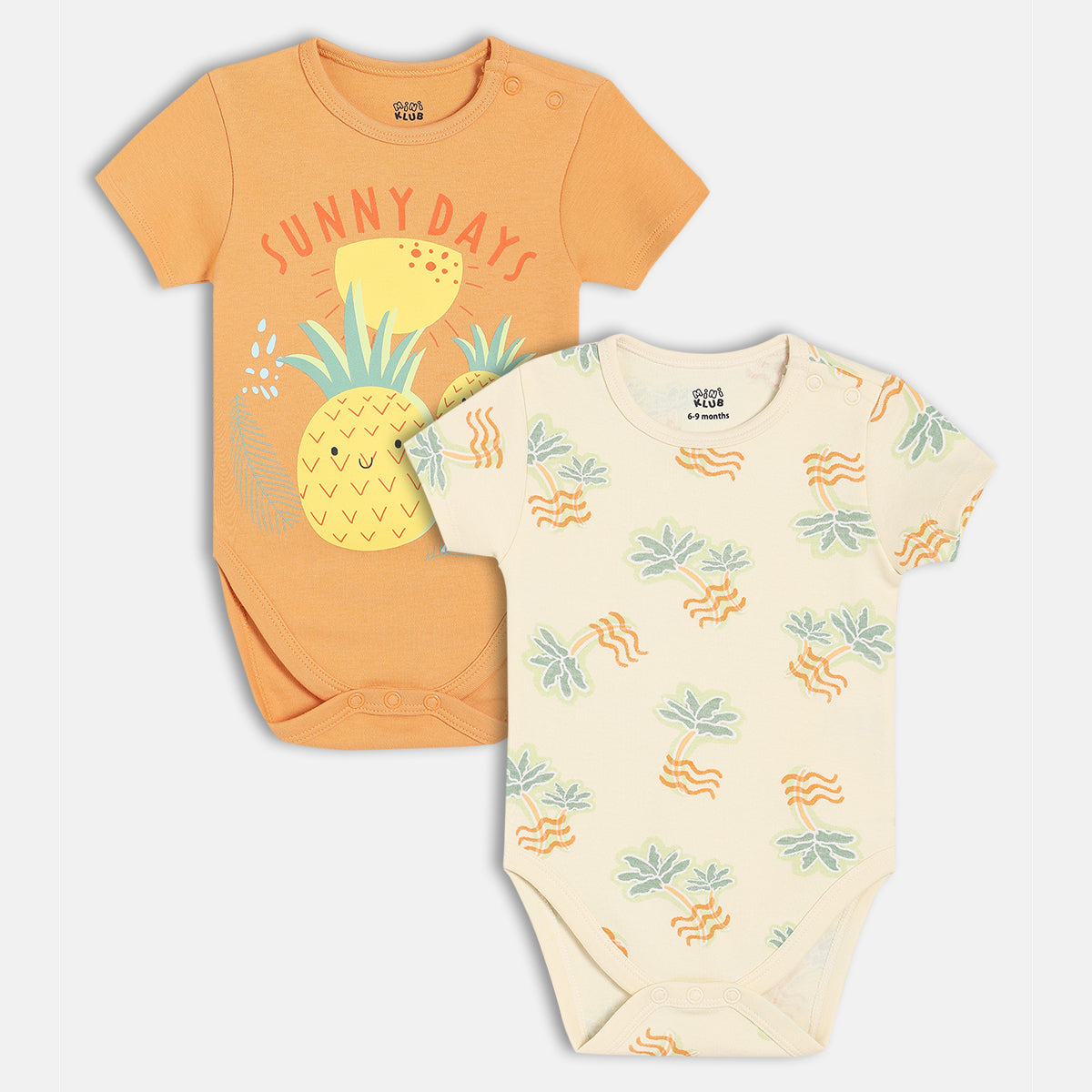 Baby Boys Graphic And All Over Print Bodysuit Pack Of 2, Orange And Cream