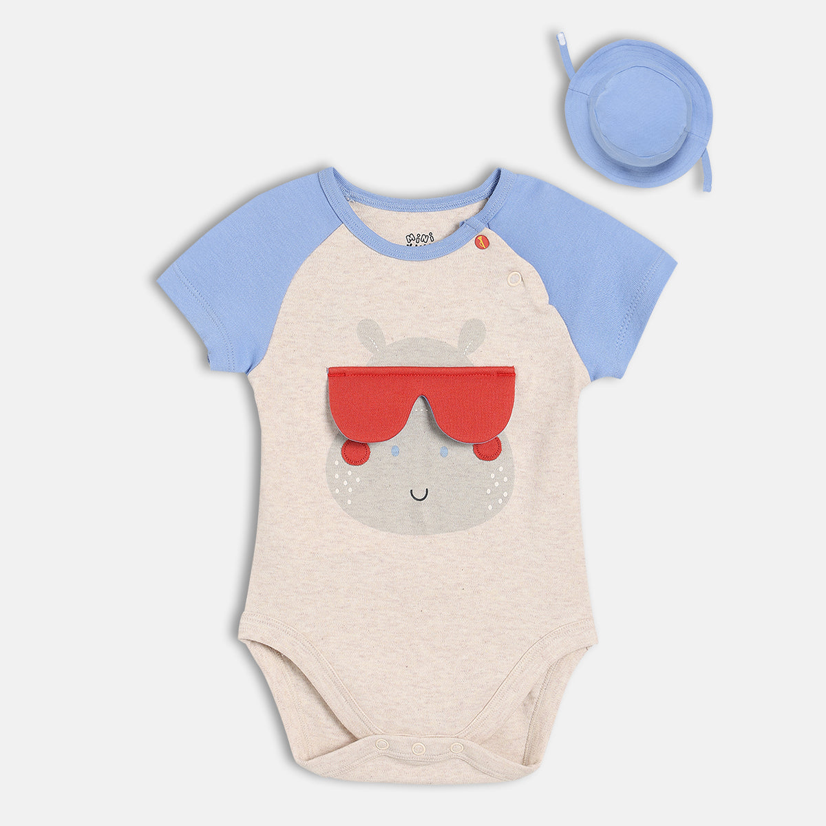 Applique Bodysuit With Cap - Beige