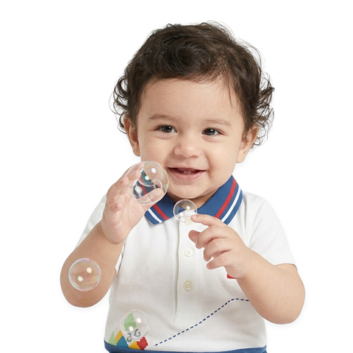 Boys White/Blue Short Sleeve Body Suit