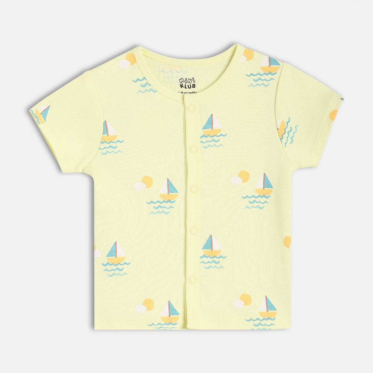 Baby Boys Front Open Short Sleeve Vest Pack Of 2, Green And Yellow