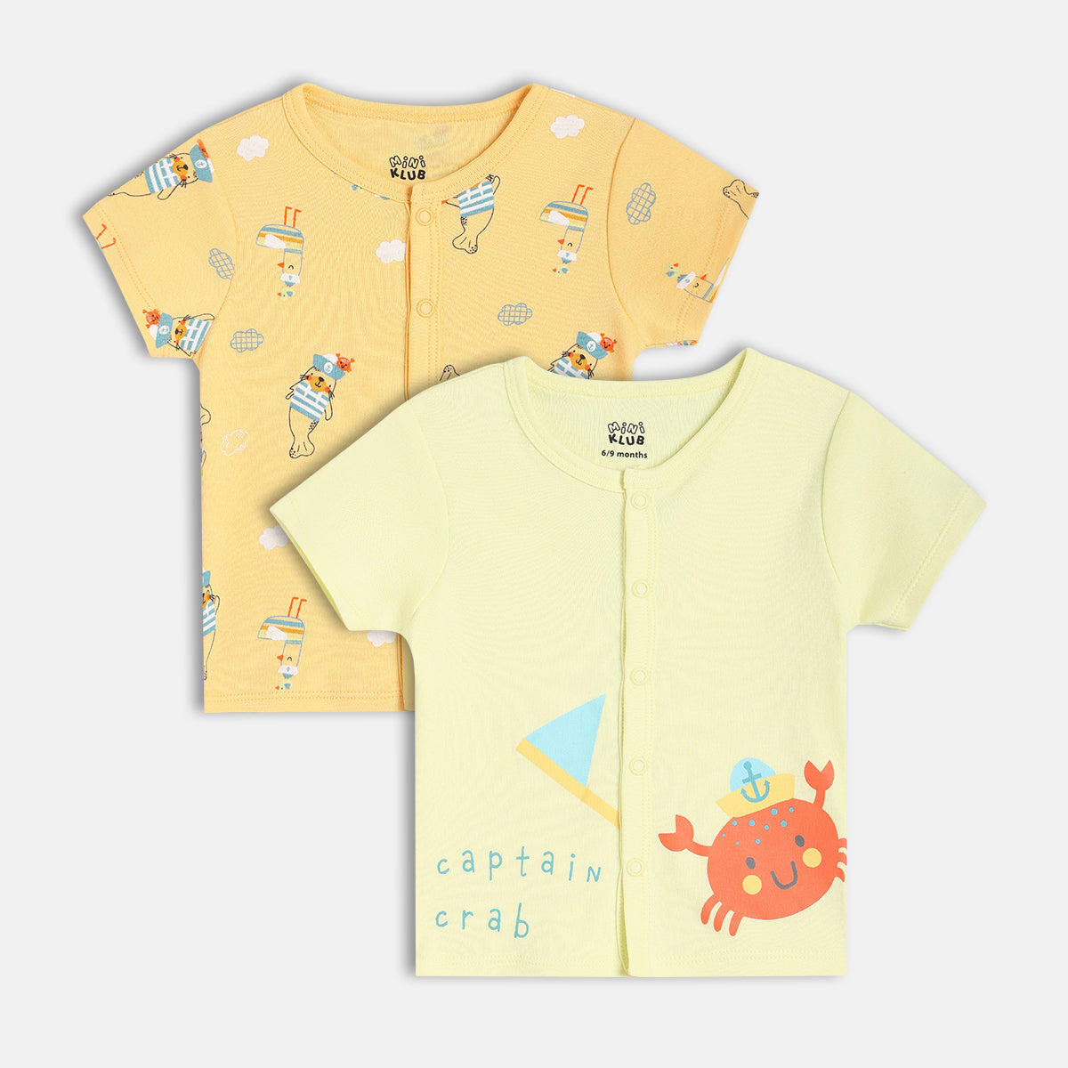 Baby Boys Printed And Solid Front Open Vest Pack Of 2, Mustard Yellow And Light Yellow