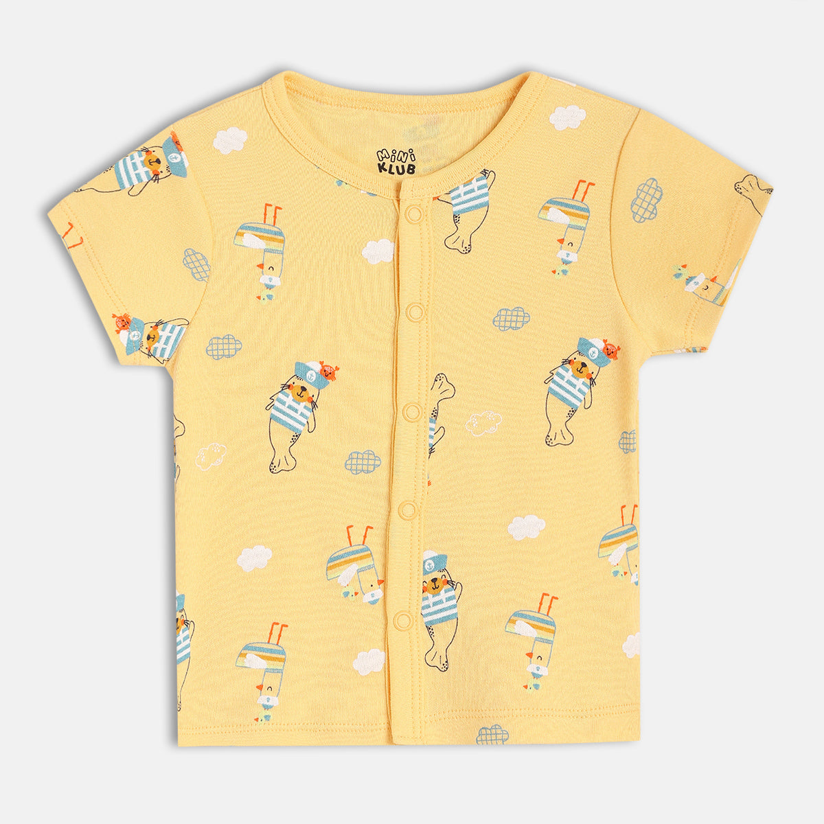 Baby Boys Printed And Solid Front Open Vest Pack Of 2, Mustard Yellow And Light Yellow