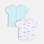 Baby Boys Elephant Print Front Open Vest Pack Of 2, Light Blue And White