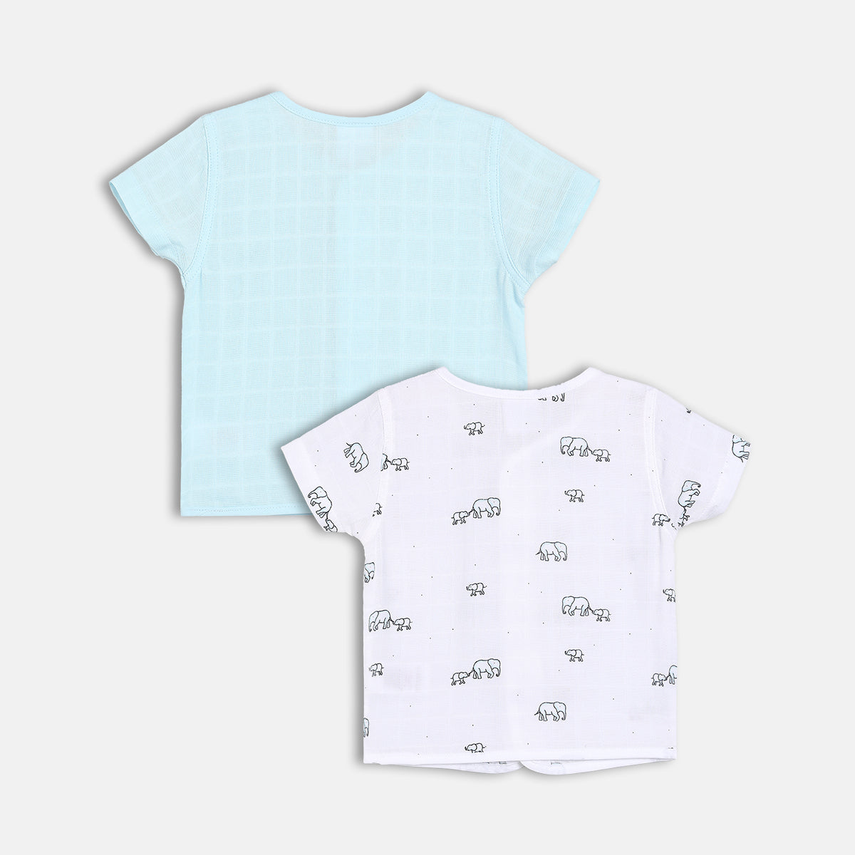 Baby Boys Elephant Print Front Open Vest Pack Of 2, Light Blue And White