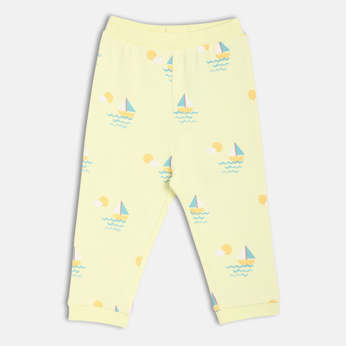 Baby Boys Sailboat Print And Solid Pants Pack Of 2, Aqua And Yellow
