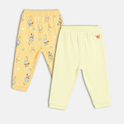 Baby Boys All Over Print And Solid Pants Pack Of 2, Mustard Yellow And Light Yellow