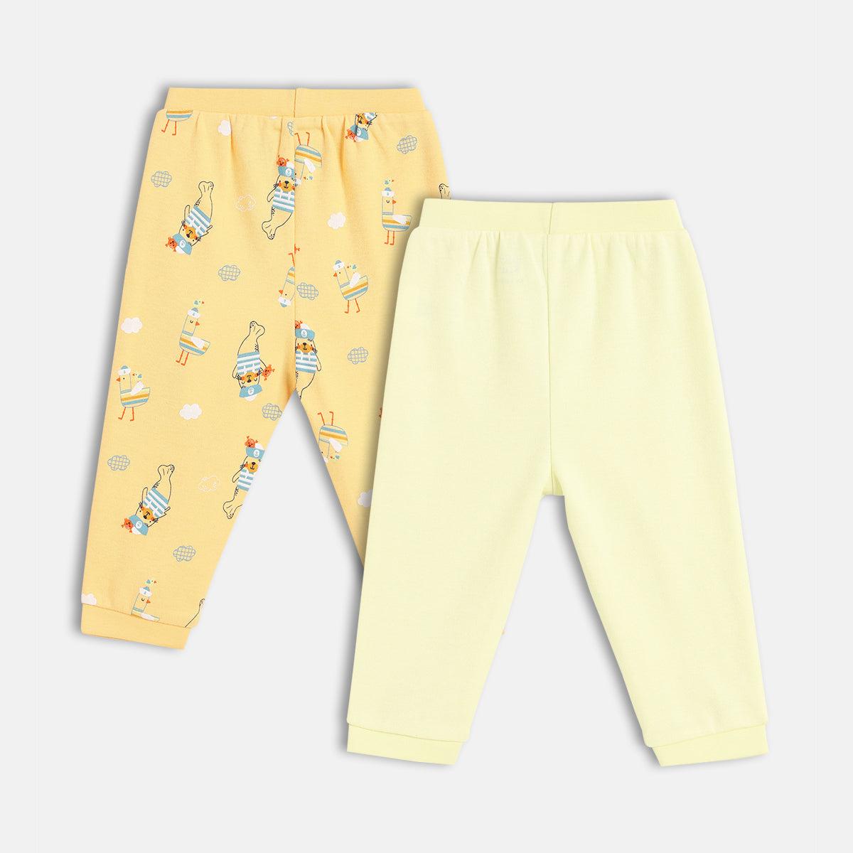 Baby Boys All Over Print And Solid Pants Pack Of 2, Mustard Yellow And Light Yellow