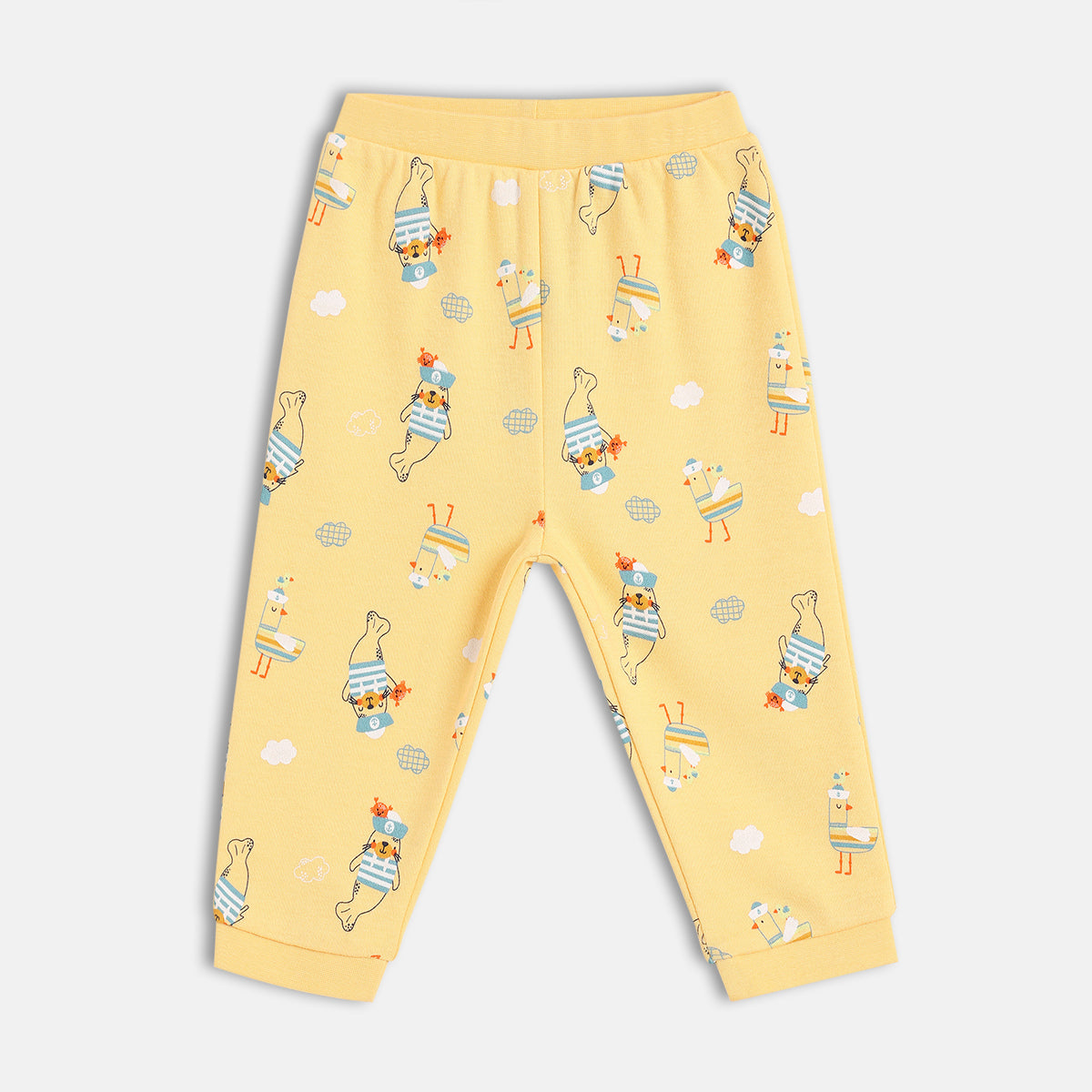 Baby Boys All Over Print And Solid Pants Pack Of 2, Mustard Yellow And Light Yellow