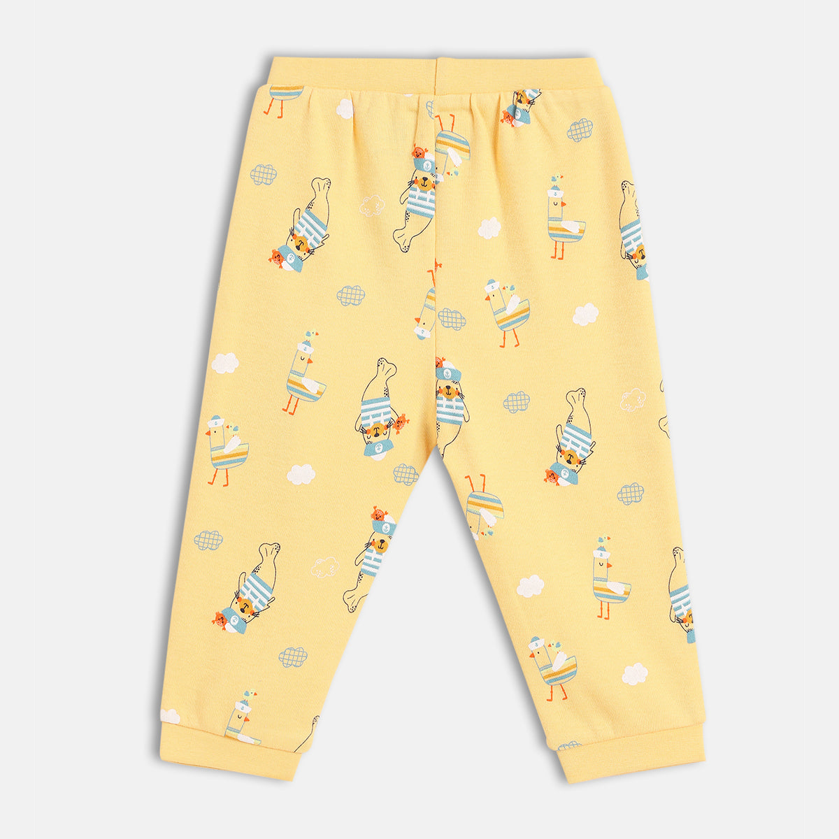Baby Boys All Over Print And Solid Pants Pack Of 2, Mustard Yellow And Light Yellow