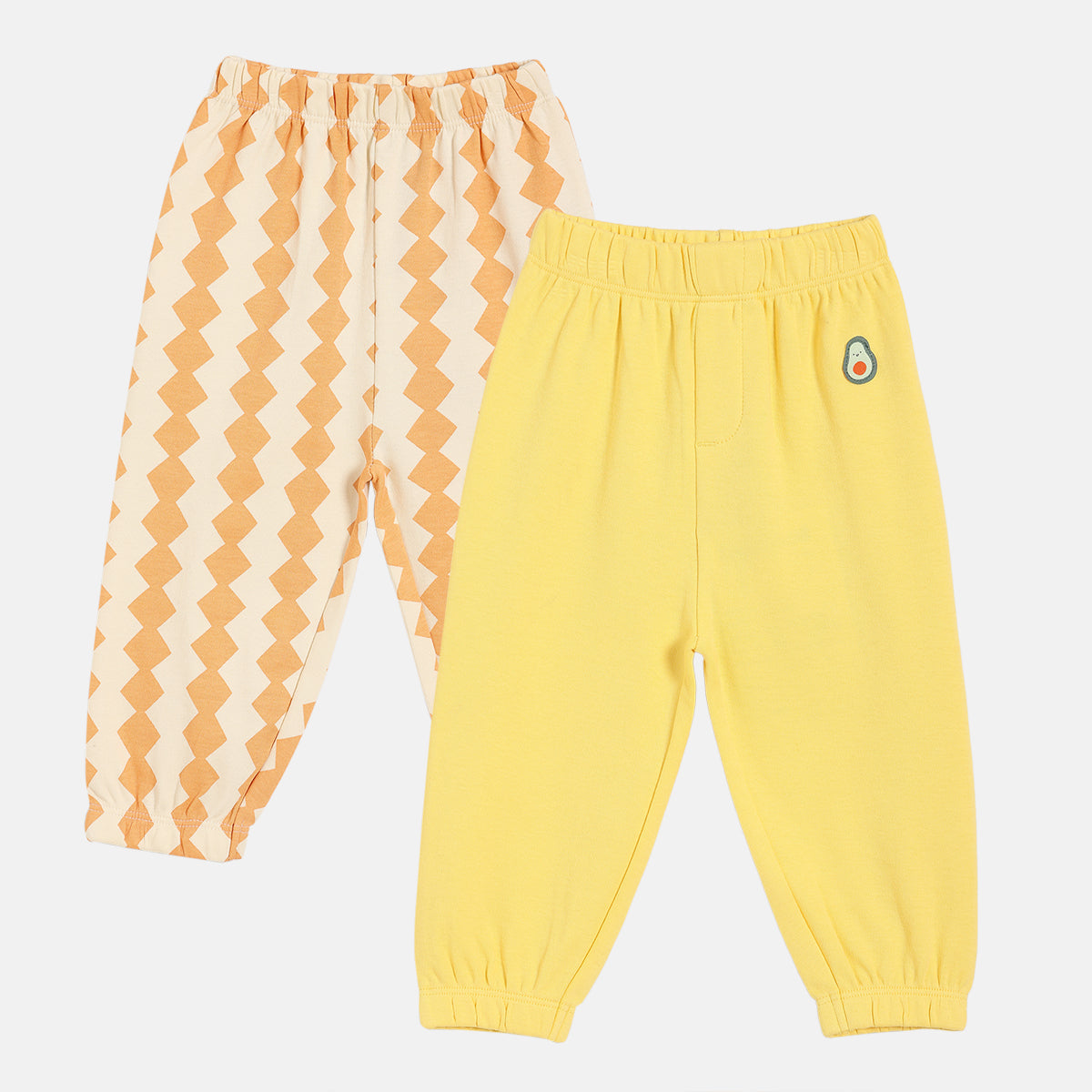 Baby Boys Zigzag Print And Solid Pants Pack Of 2, Yellow And Beige