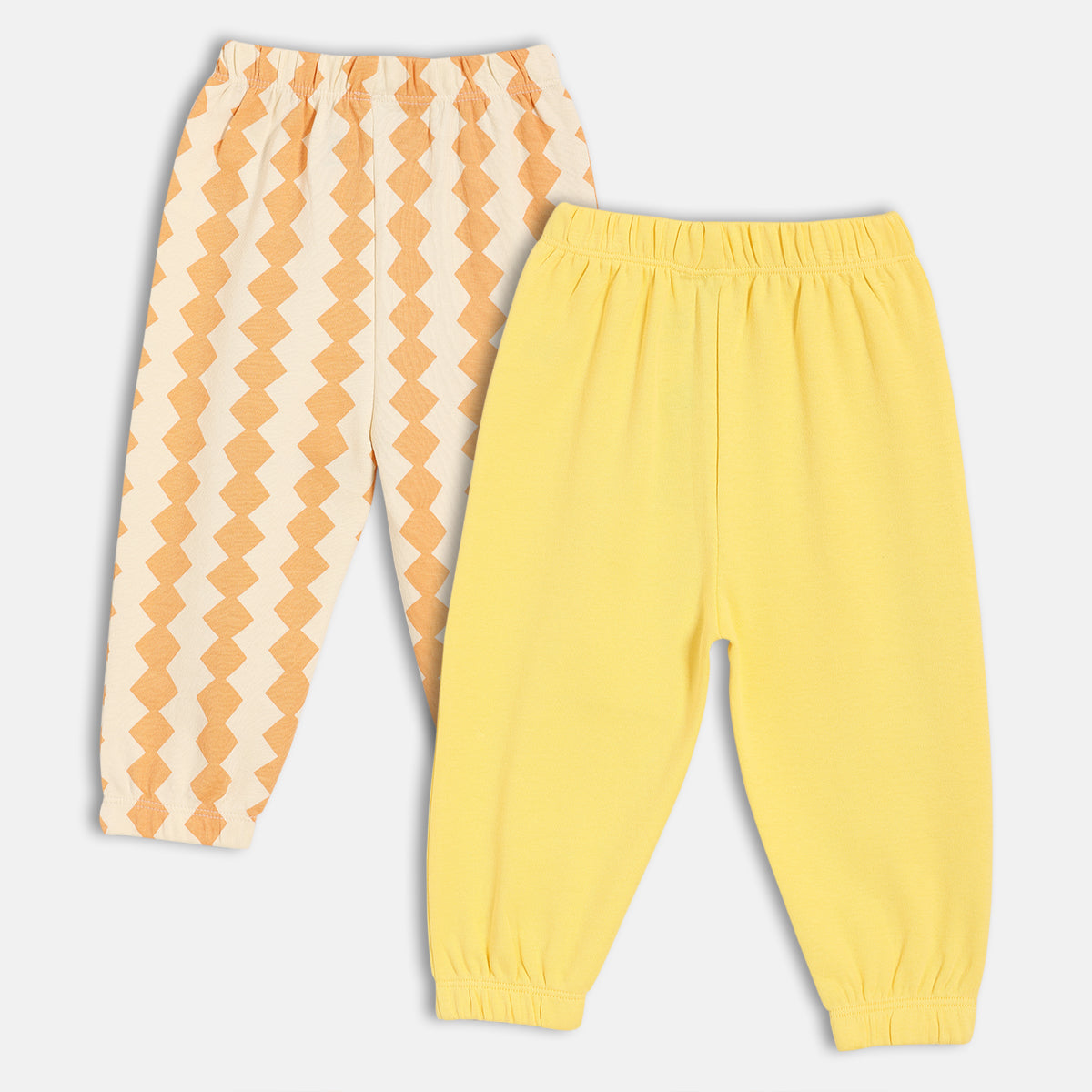Baby Boys Zigzag Print And Solid Pants Pack Of 2, Yellow And Beige