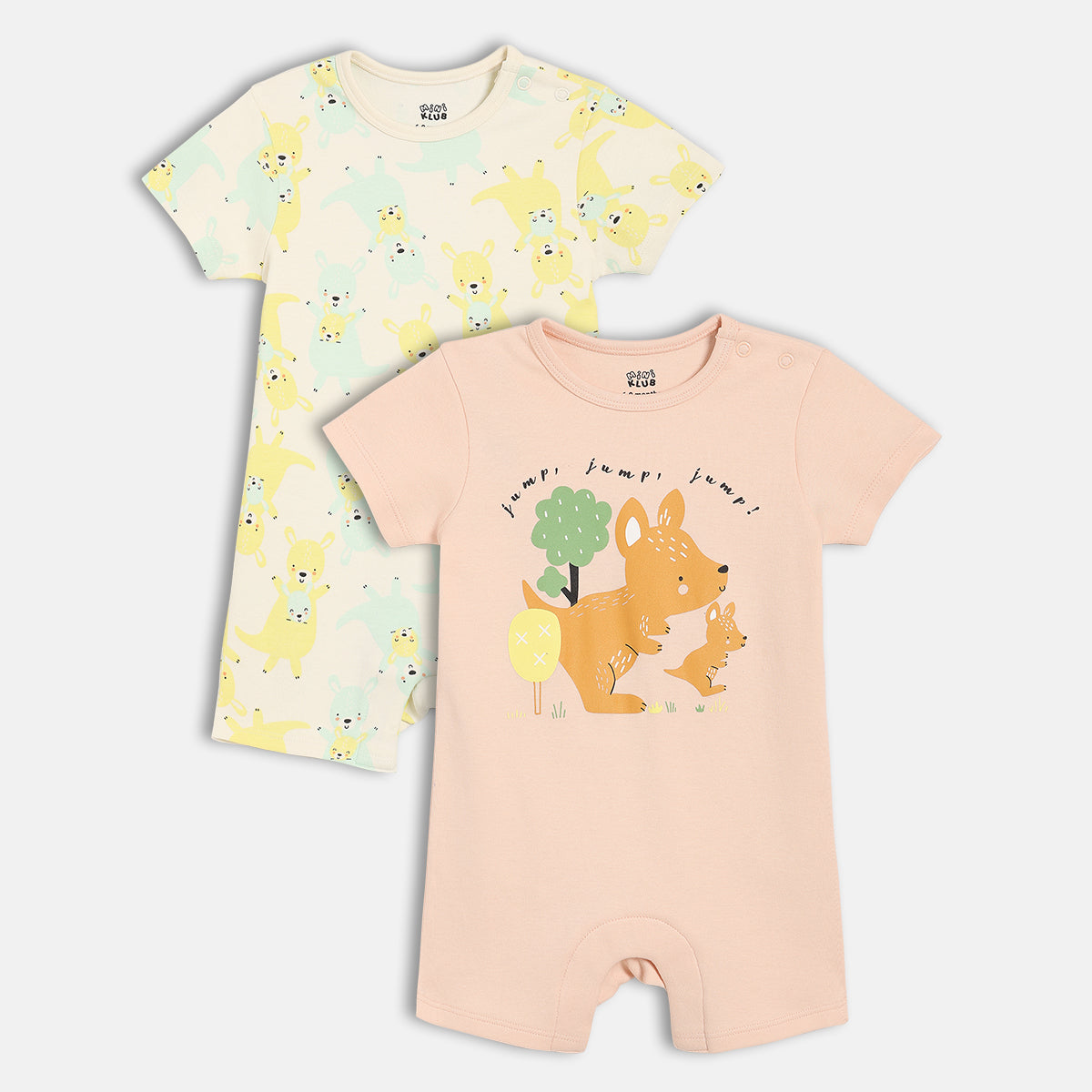 Baby Boys Animal Print And Graphic Romper Pack Of 2, White And Pink