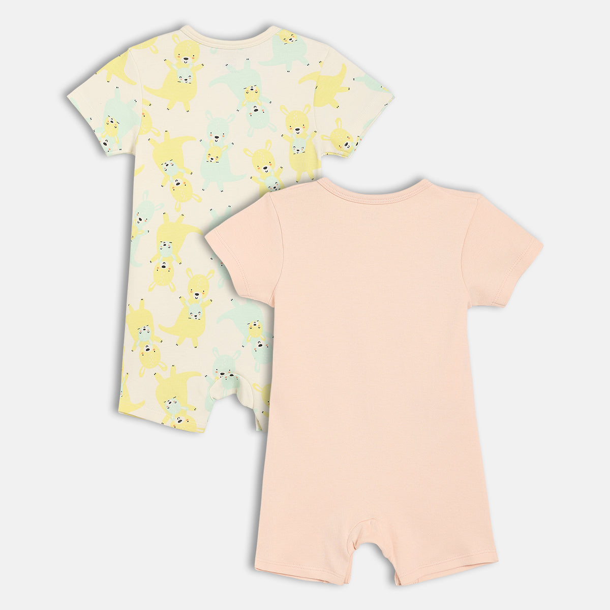 Baby Boys Animal Print And Graphic Romper Pack Of 2, White And Pink