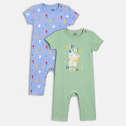 Printed Rompers - Blue & Green