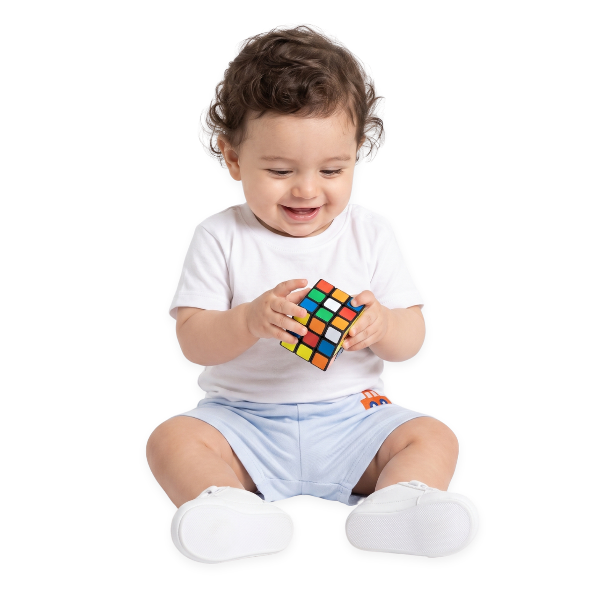 Baby Boys Beige and White Cotton Shorts Pack of 2 Vehicle Design Regular Fit Casual Baby Wear