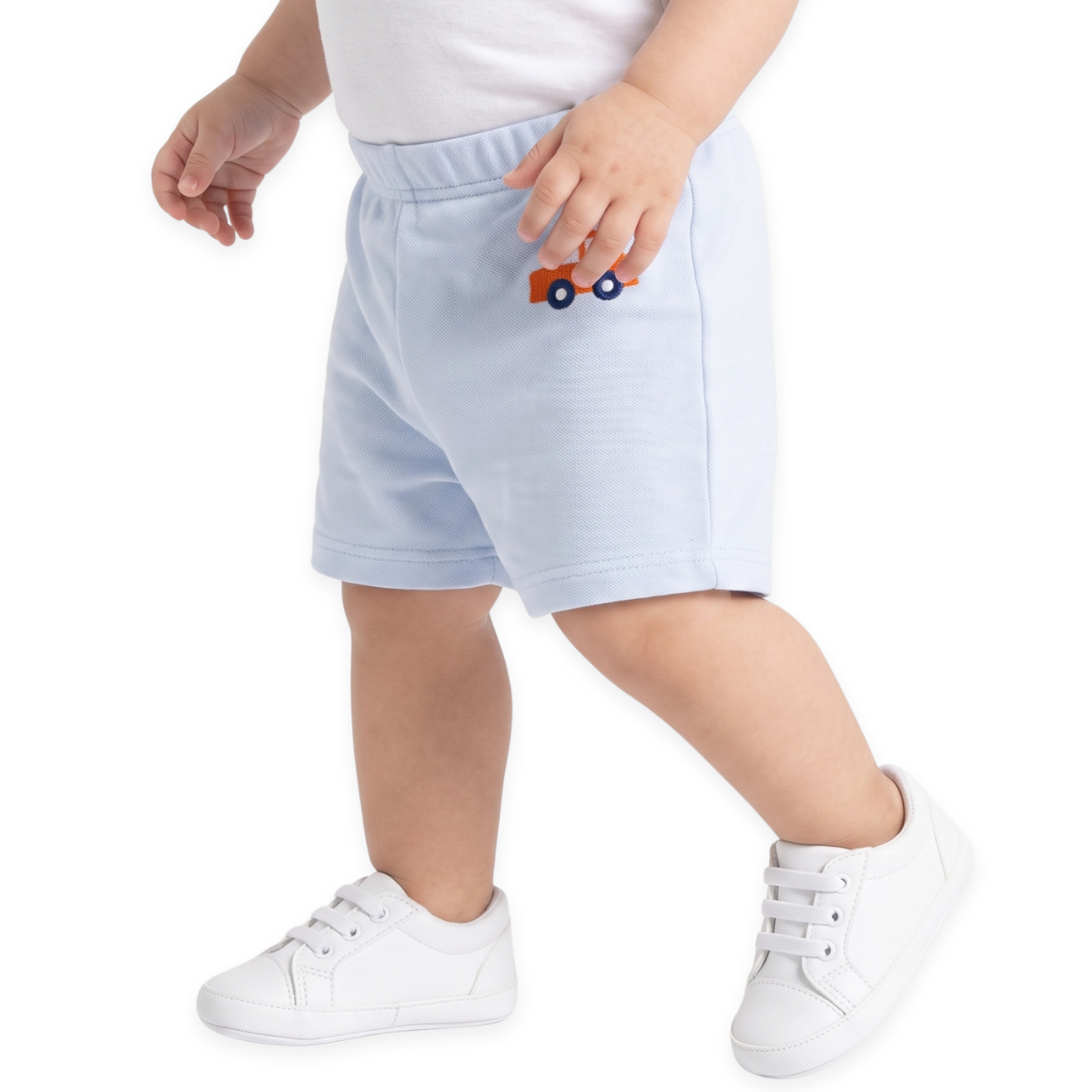 Baby Boys Beige and White Cotton Shorts Pack of 2 Vehicle Design Regular Fit Casual Baby Wear