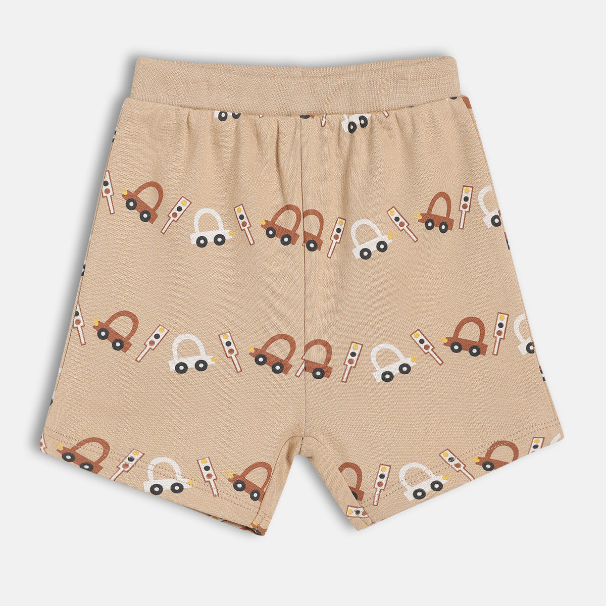 Baby Boys Vehicle Print And Solid Shorts Pack Of 2, Beige And Blue