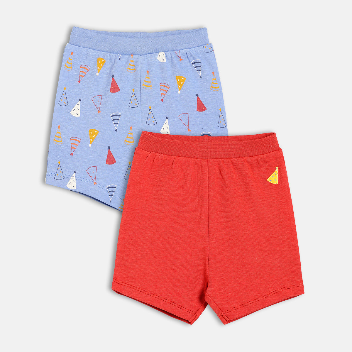 Solid & Cap Printed Shorts - Blue & Red