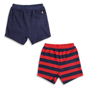 Baby Boys Navy Blue and Red Cotton Striped Shorts Pack of 2 Regular Fit Casual Bottom Wear
