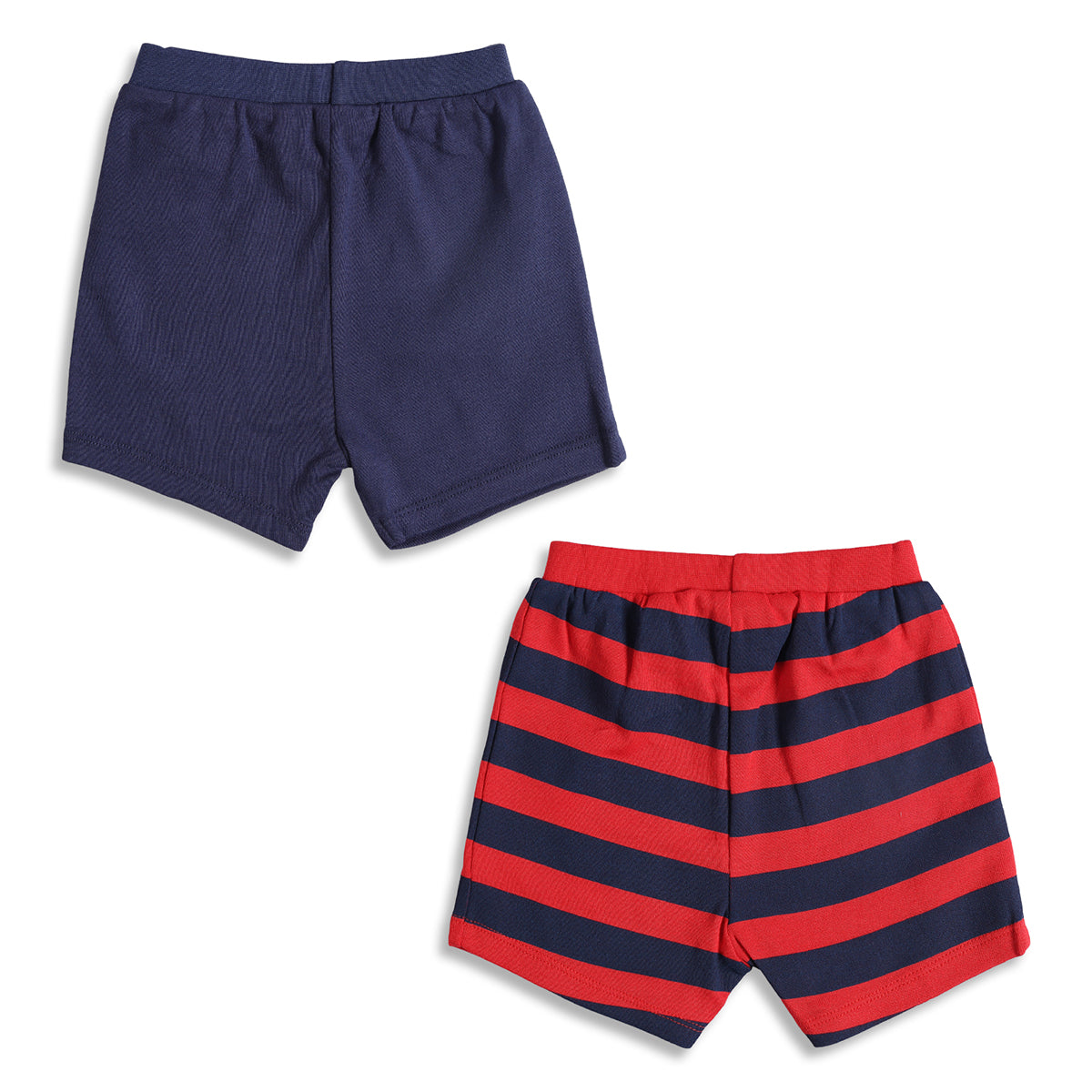 Baby Boys Navy Blue and Red Cotton Striped Shorts Pack of 2 Regular Fit Casual Bottom Wear