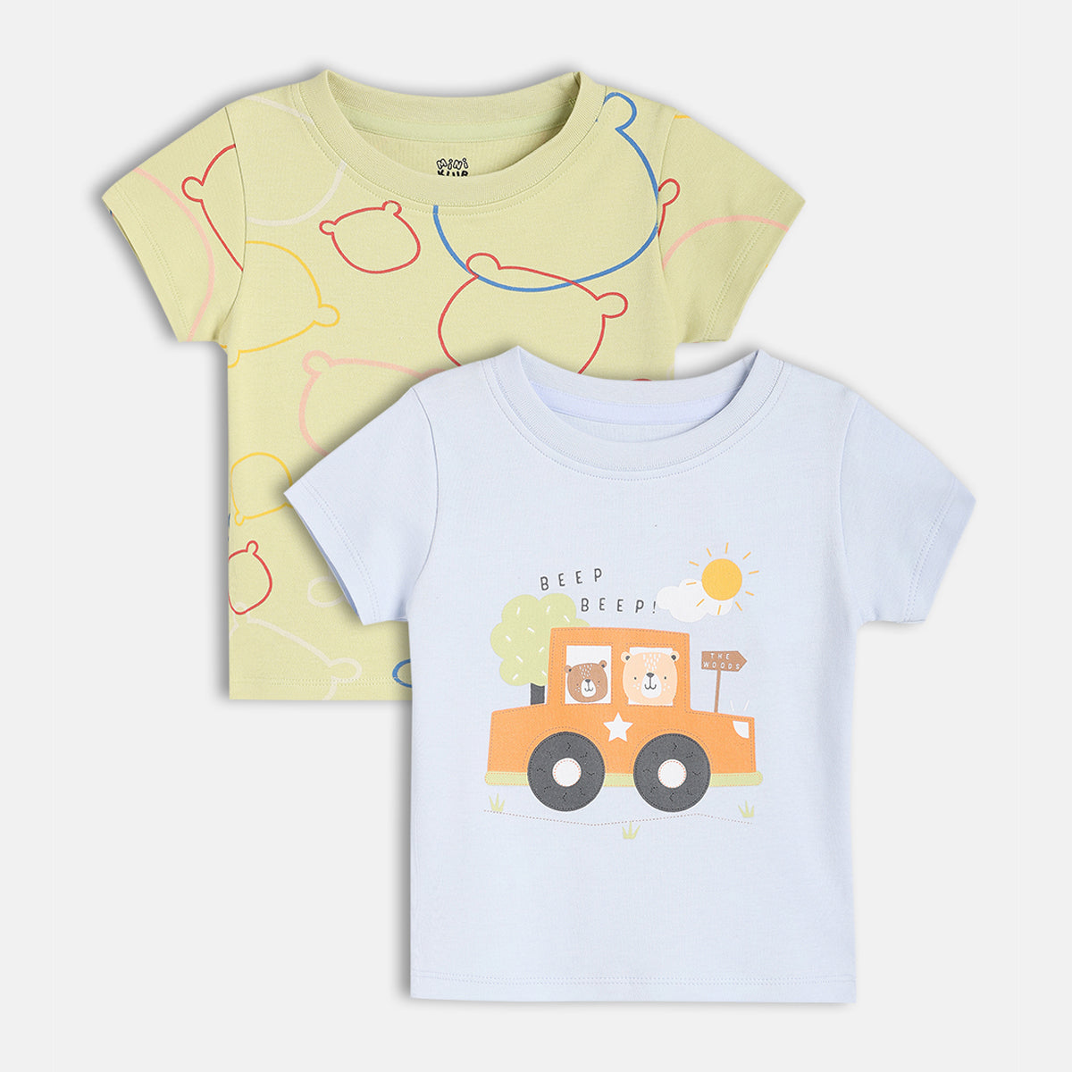 Baby Boys Graphic And All Over Print T-Shirt Pack Of 2, Yellow And Blue