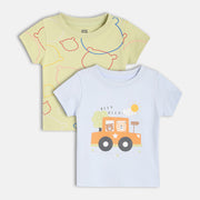Baby Boys Graphic And All Over Print T-Shirt Pack Of 2, Yellow And Blue