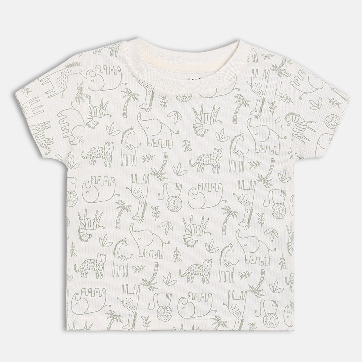 Baby Boys Sage Green and White Cotton Animal Printed and Appliqué T-Shirts Pack of 2 Regular Fit Casual Wear