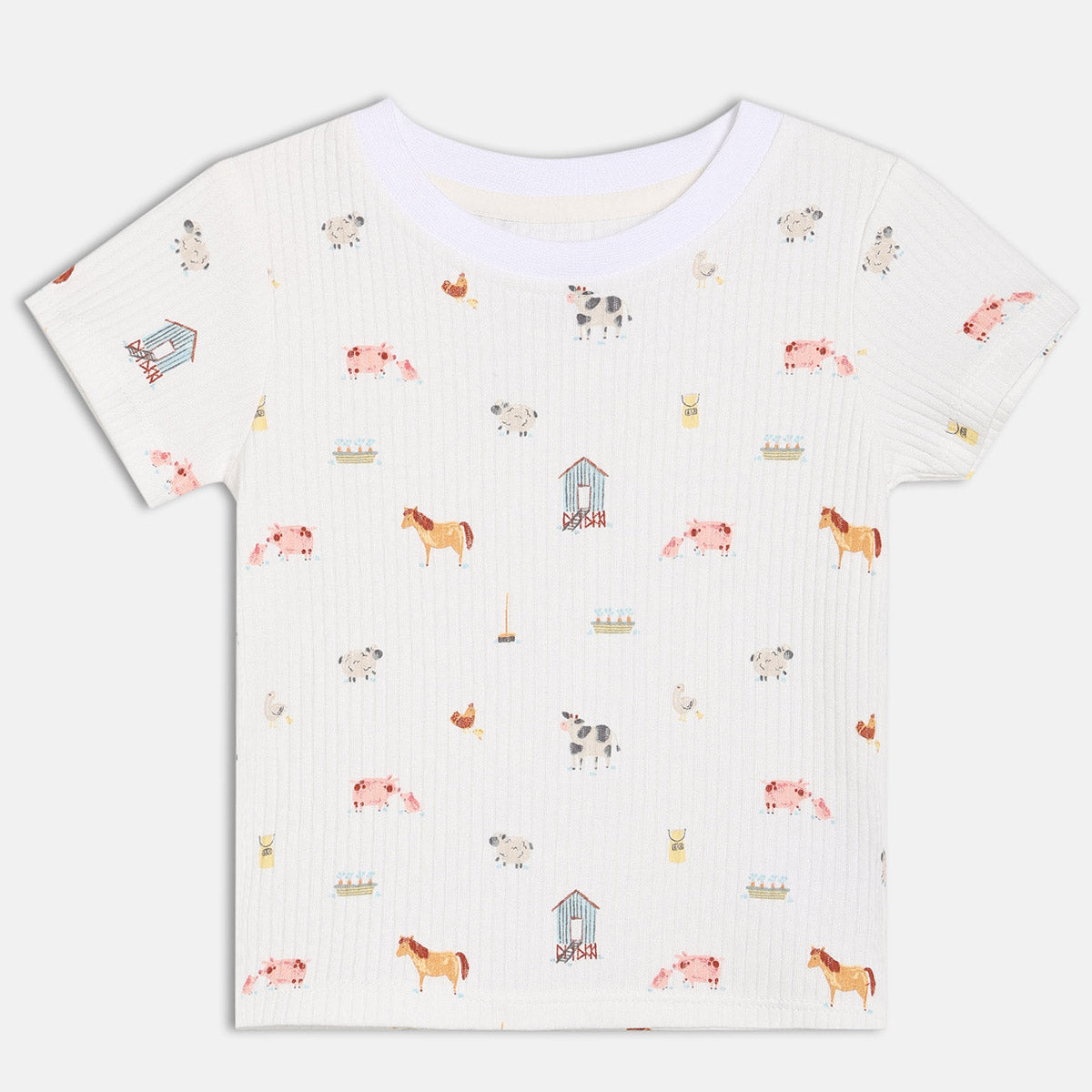 Baby Boys White and Camel Brown Cotton Farm Animal Printed and Appliqué T-Shirts Pack of 2 Regular Fit Casual Wear