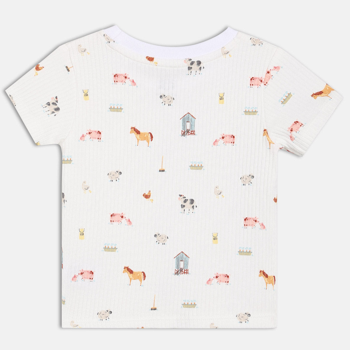 Baby Boys White and Camel Brown Cotton Farm Animal Printed and Appliqué T-Shirts Pack of 2 Regular Fit Casual Wear