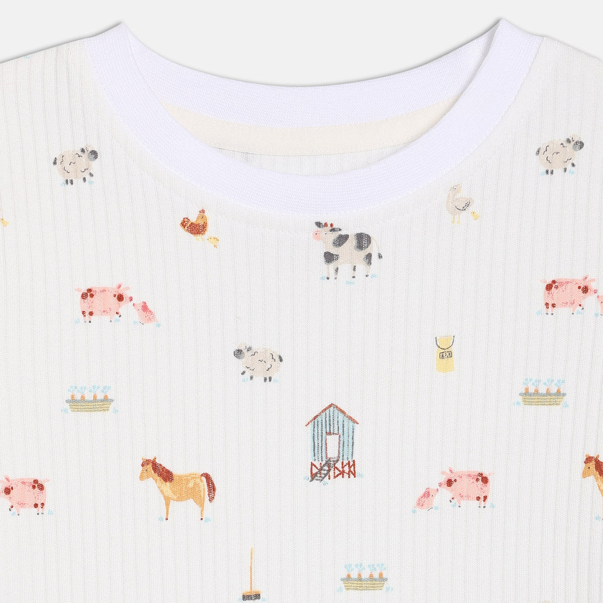Baby Boys White and Camel Brown Cotton Farm Animal Printed and Appliqué T-Shirts Pack of 2 Regular Fit Casual Wear