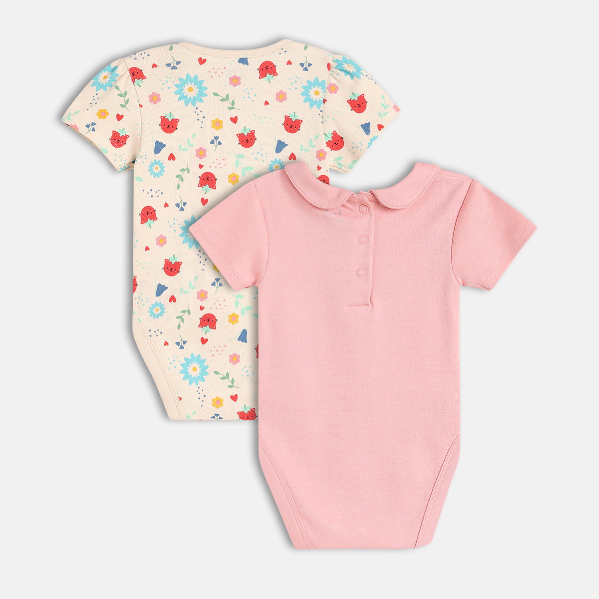 Baby Girls Little Kitten Printed Bodysuit Pack Of 2, Pink And Cream