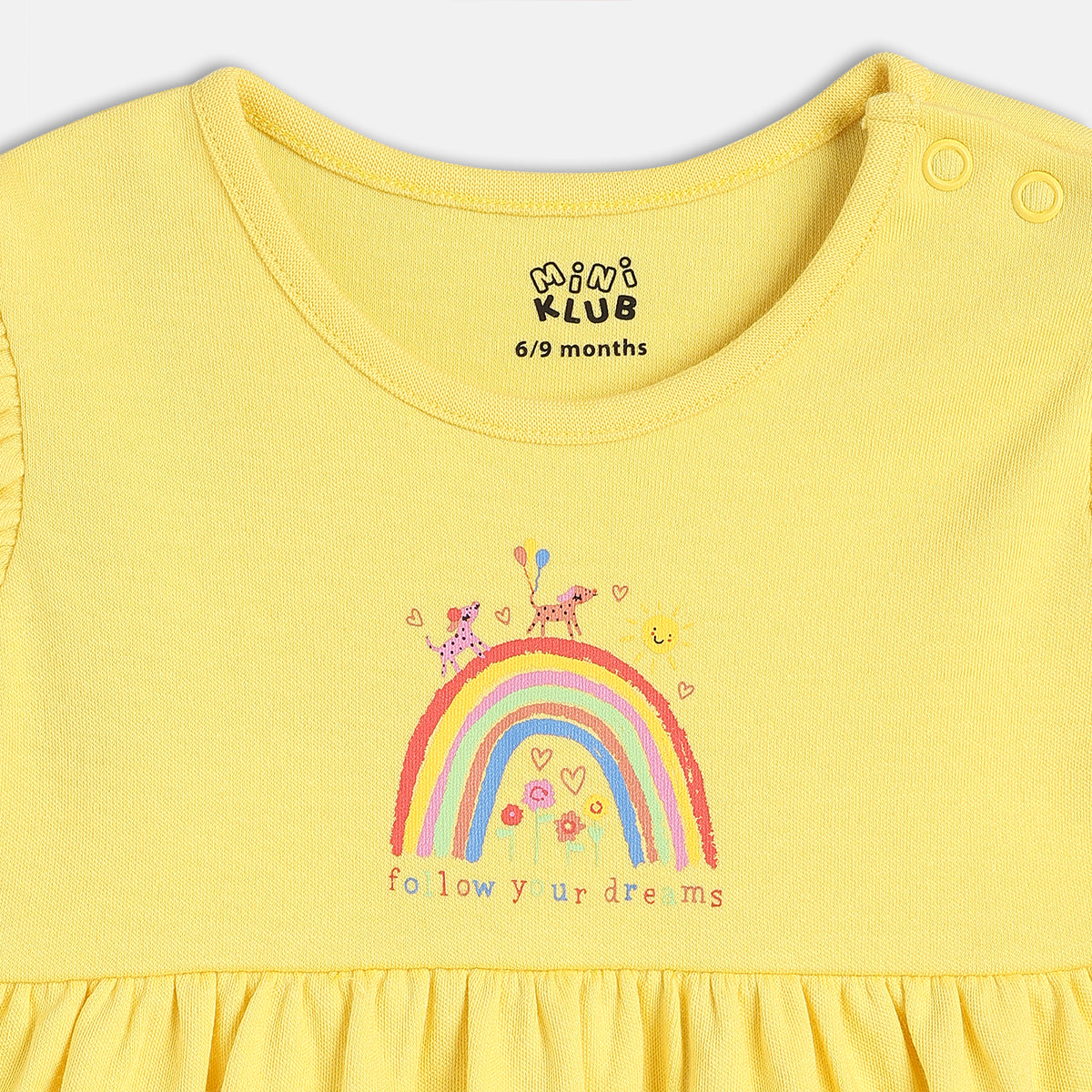 Baby Girls Rainbow And Teddy Print Dress Pack Of 2,Yellow And Green