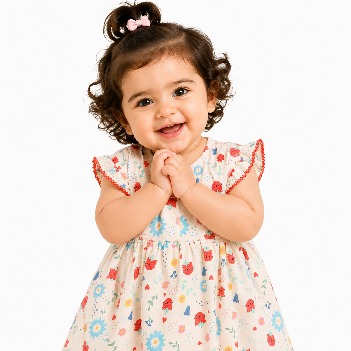 Baby Girls Pink and Cream Cotton Dresses Pack of 2 Floral and Striped Design Casual Baby Wear