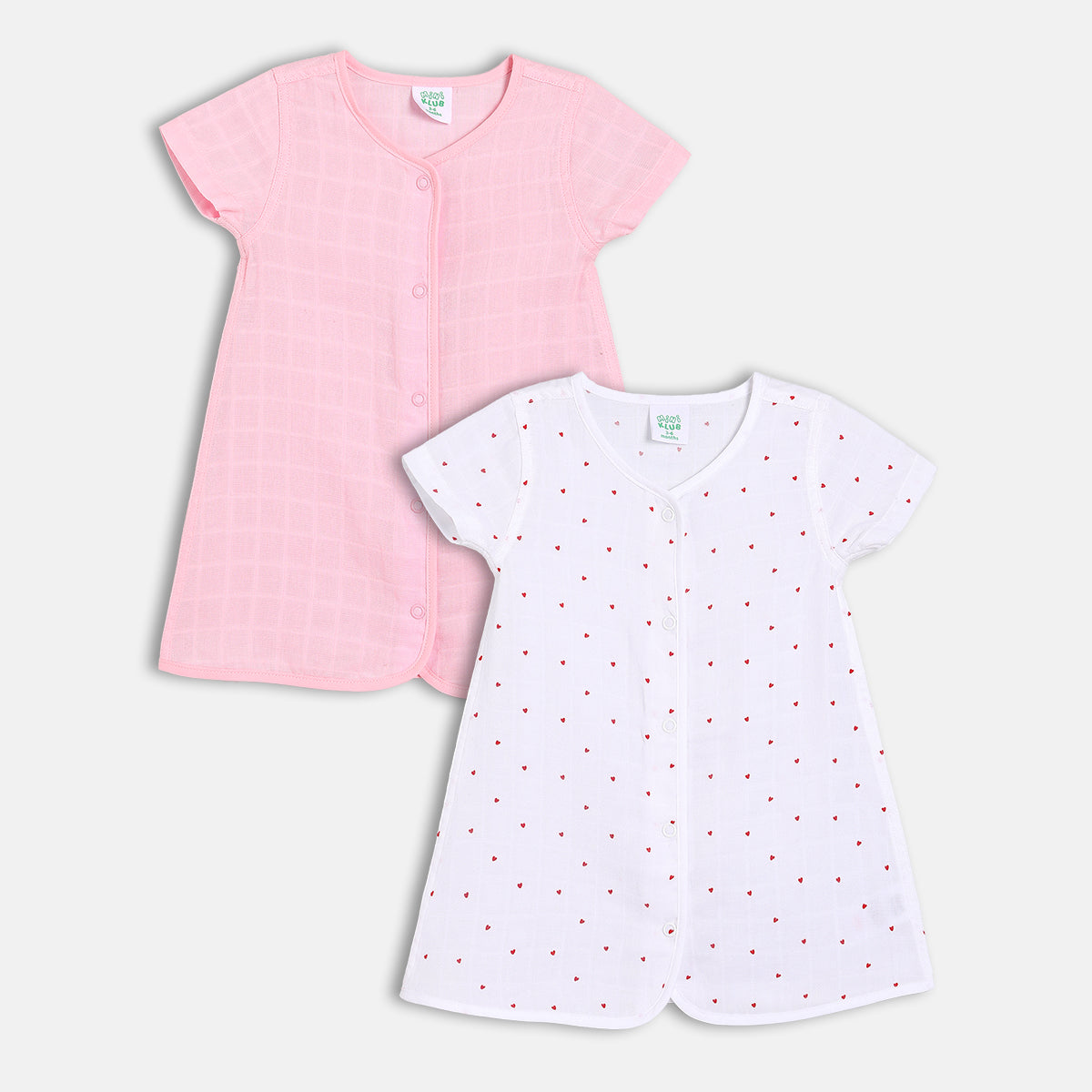 Hearts Printed Dress - Pink & White