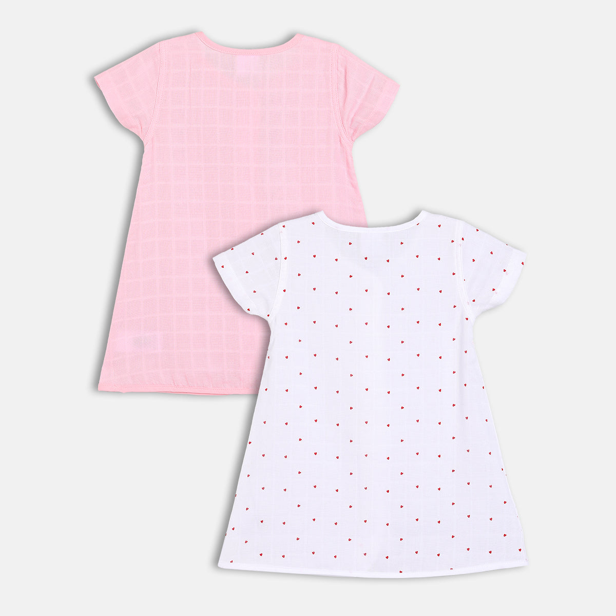 Hearts Printed Dress - Pink & White