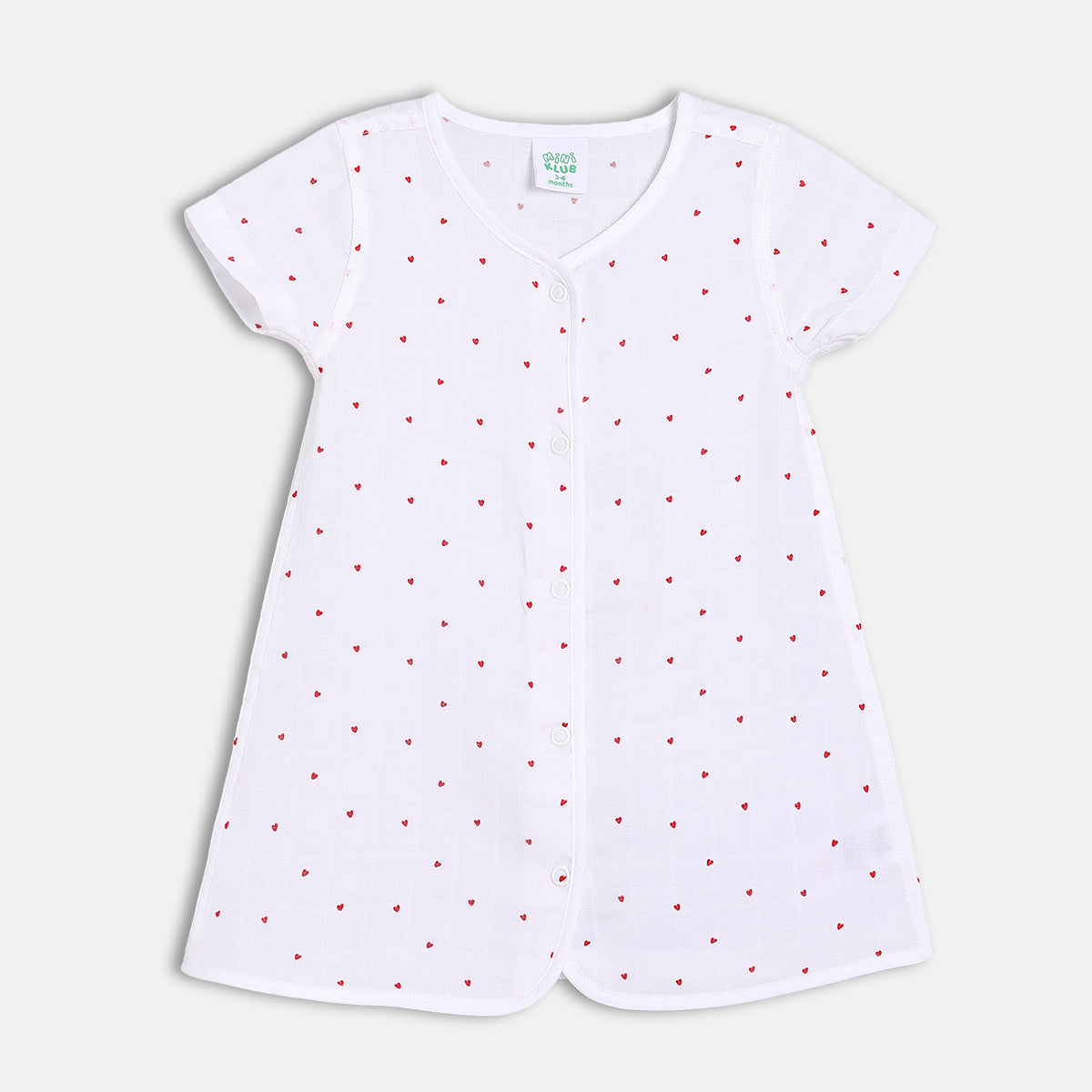 Hearts Printed Dress - Pink & White