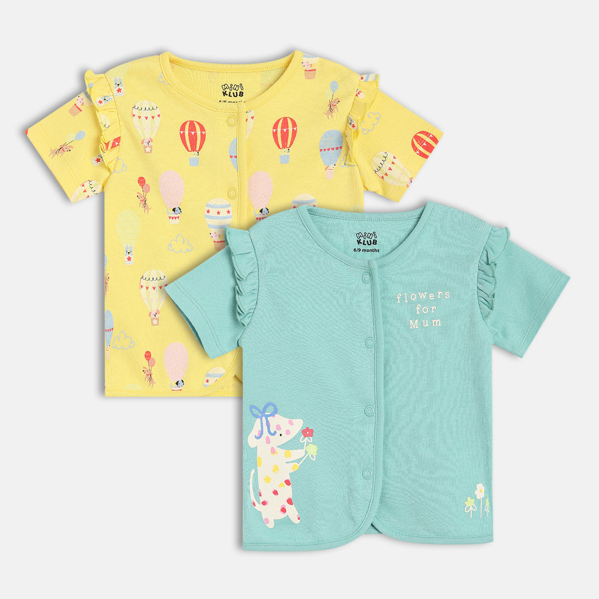 Baby Girls Balloon Print Front Open Vest Pack Of 2, Multicolour