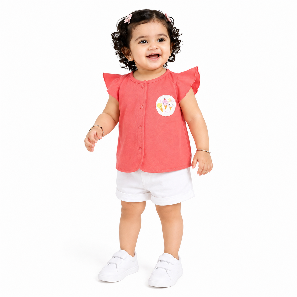 Baby Girls Bee Print Front Open Vest Pack of 2, Yellow & Red