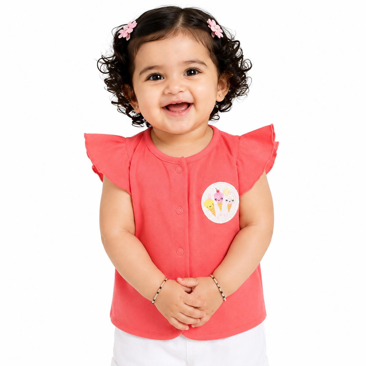 Baby Girls Bee Print Front Open Vest Pack of 2, Yellow & Red